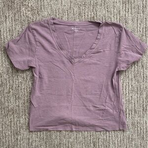 Athleta Cotton V-neck Crop Tee Size S Light Purple Like New